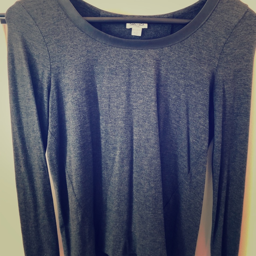 Splendid top with leather neckline trim- size XS